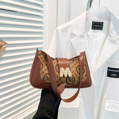 Borsa A Spalla Sottobraccio Retrò Da Donna In Pelle PU Con Stampa Lettera M Fibbia In Metallo Dorato Piccola Borsa Baguette