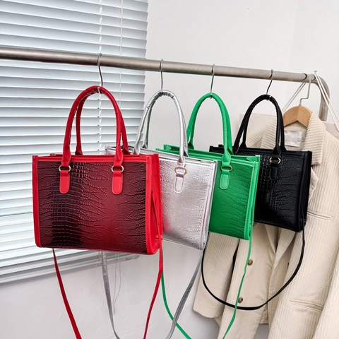 Mode Krokodil Muster Tote Tasche Große Kapazität PU Leder Handtasche Mit Doppelgriff Verstellbarem Schultergurt Damen