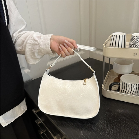 Mode Damen Retro PU Leder Schlangenmuster Unterarm Tasche Halbmond Baguette Schultertasche Goldener Reißverschluss Pendler Handtasche