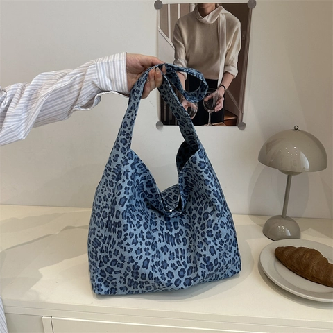 Tragetasche Aus Segeltuch Mit Leopardenmuster Große Kapazität Hobo Umhängetasche Für Damen Vintage Lässige Mode Handtasche