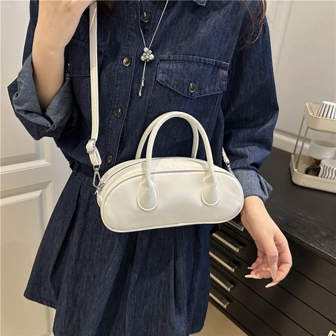 Glossy PU Leather Boston Bag Elegant Solid Color Handbag With Detachable Shoulder Strap For Women