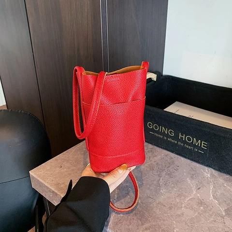 Mini Bucket Bag Litchi Texture PU Leather Phone Crossbody Purse Lightweight Versatile Women Stylish Small Shoulder Pouch