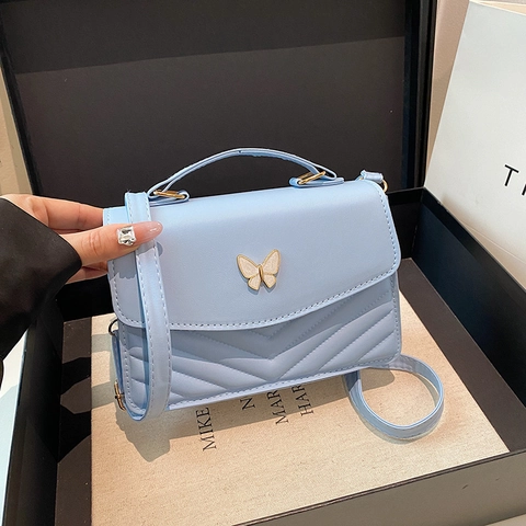 Piccola Borsa Quadrata Trapuntata da Donna Fibbia a Farfalla Pelle PU Borsa a Mano Tracolla Tinta Unita Borsa a Spalla