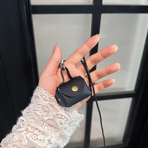 Mini Leder Ohrhörertasche Halskette Beutel Tragbare Lanyard Lagerung Schlüsselgehäuse Litschitextur Winzige Tasche Damen
