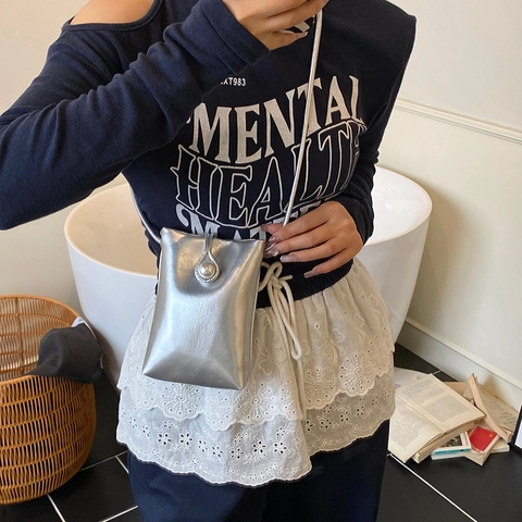 Borsa a Tracolla Verticale per Cellulare Mini da Donna in Pelle PU Lucida Con Perla Artificiale Borsa a Tracolla Quadrata