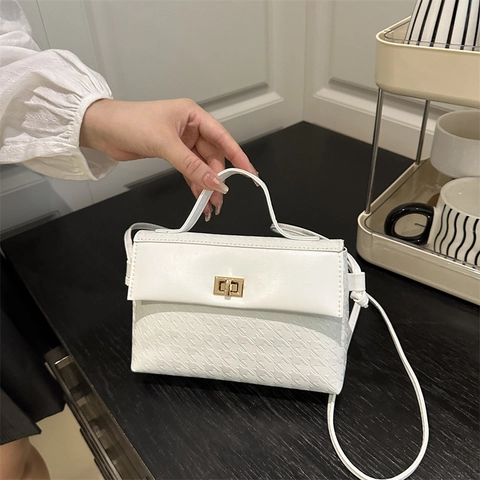Sac à Main en Cuir PU pour Femme Design Minimaliste Gaufrage Pied-de-Poule Sac Carré Bandoulière pour Travail Quotidien