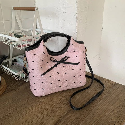 Süße Schleife Schultertasche Plissierte Textur Umhängetasche Für Damen Mode Schicke Pendler Student Handtasche