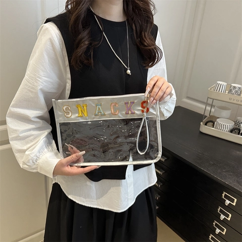 Bolsa Maquillaje Transparente PVC Bordado Snacks Estampado Leopardo Neceser Impermeable Organizador Almacenamiento Viaje Mujer