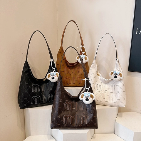 Bolso Tote Vintage con Estampado de Letras para Mujer 2025 Otoño Moda de Cuero PU Bolso de Hombro Hobo Gran Capacidad Casual Axila