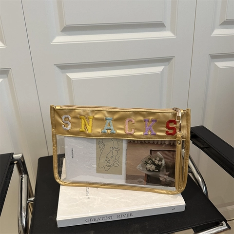 Bolsa Maquillaje Transparente PVC Bordado Snacks Estampado Leopardo Neceser Impermeable Organizador Almacenamiento Viaje Mujer