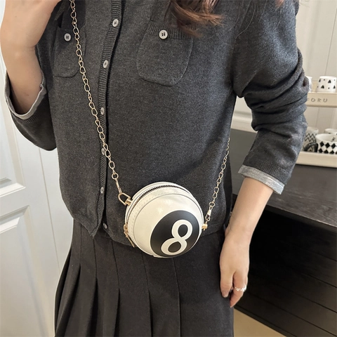 Women Creative 8-Ball Shaped Sphere Crossbody Bag Mini PU Leather Chain Shoulder Bag For Lipstick Coin Purse Novelty Gift