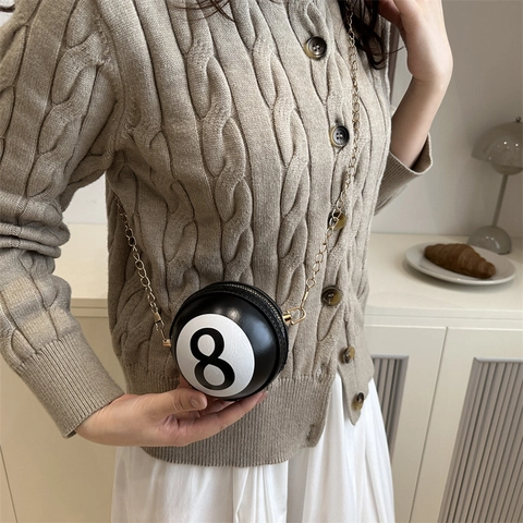 Women Creative 8-Ball Shaped Sphere Crossbody Bag Mini PU Leather Chain Shoulder Bag For Lipstick Coin Purse Novelty Gift