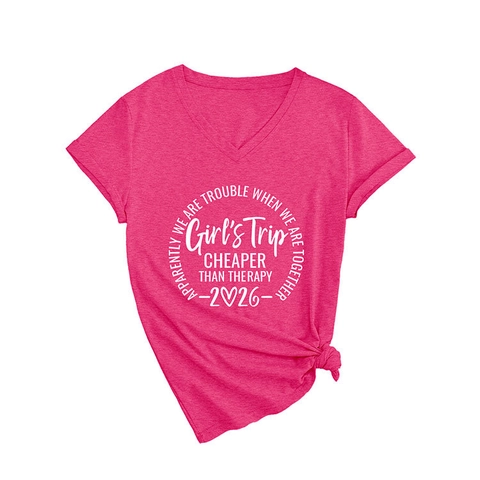 Maglietta a Maniche Corte con Scollo a V Casual da Donna Misto Cotone Stampa Grafica con Scritte Top Estivo Largo
