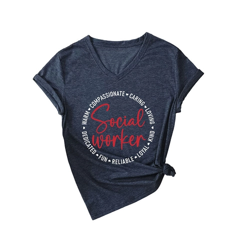 T-Shirt Da Donna Assistente Sociale Scollo A V Maniche Corte Maglia Grafica Compassionevole Misto Cotone Casual