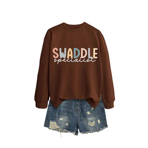 Damen Sweatshirt Rundhalsausschnitt Pullover Mit Buchstabendruck Lockere Passform Langarm Baumwollmischung Top