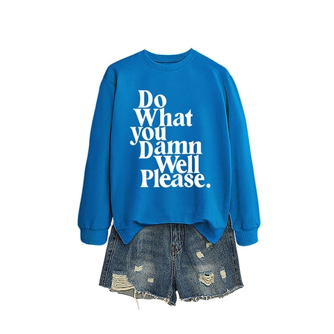 Felpa Donna Girocollo Manica Lunga Stampa Slogan Casual Largo Pullover Misto Cotone Top Sportivo
