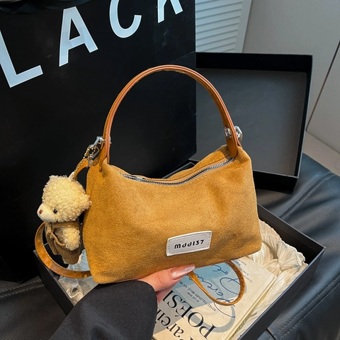 Vintage Denim Unterarmtasche Damen Lässige Dumpling Bag Mit Bärenanhänger Retro Einzelschulter Handtasche Hobo Tasche