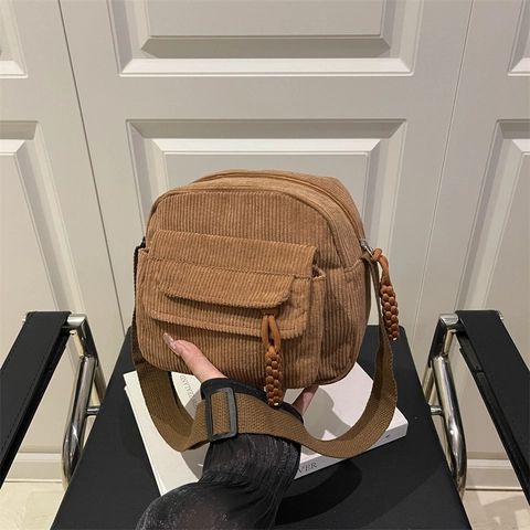 Vintage Cord PU Umhängetasche Große Kapazität Schultertasche Für Damen Casual Täglich Weich Harajuku Stil Handtasche
