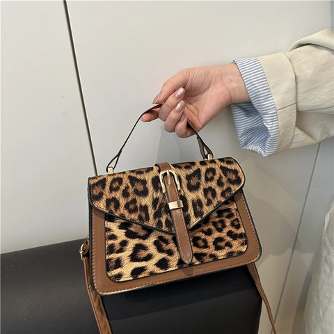 Borsa a Mano Donna Trendy con Stampa Leopardata Vintage Pelle PU Piccola Borsa Quadrata con Fibbia in Metallo Borsa a Tracolla Quotidiana
