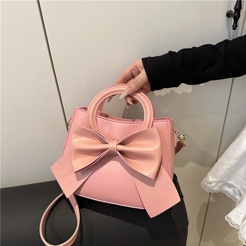 Sac à Main en Cuir PU pour Femmes Avec Grand Nœud Papillon Élégant Sac Bandoulière Vintage pour le Travail Quotidien Trendy