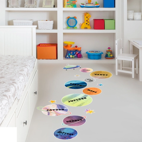 Solar System Planets Space Wall Stickers Educational PVC Floor Decals Removable Self-Adhesive For Kids Bedroom Decor