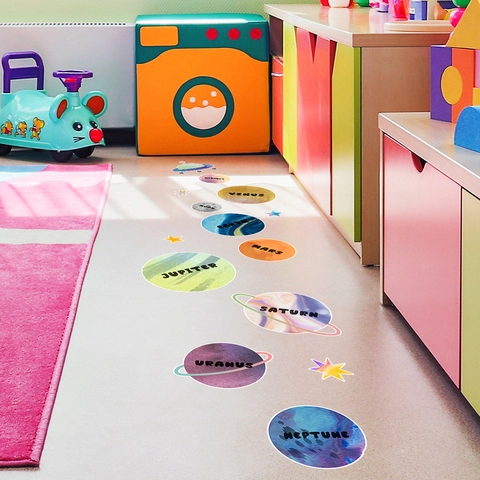 Solar System Planets Space Wall Stickers Educational PVC Floor Decals Removable Self-Adhesive For Kids Bedroom Decor
