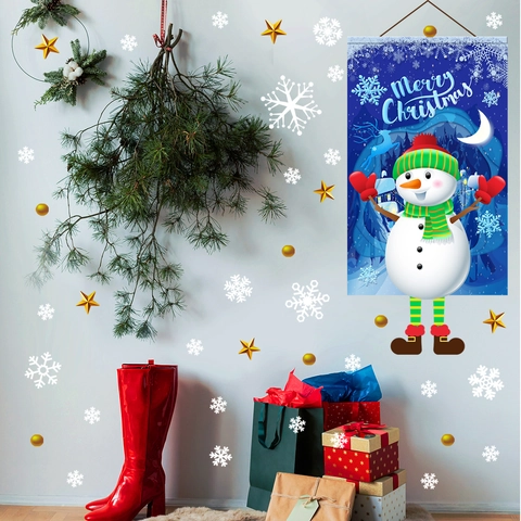 Christmas Wall Window Stickers Merry Christmas Santa Claus Snowman Reindeer Pattern PVC Self Adhesive Home Party Decoration