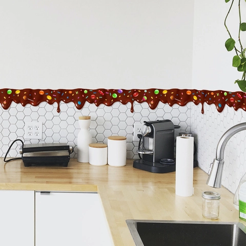 Chocolate Drip Wall Sticker With Colorful Candy Sprinkles Self-Adhesive PVC Border For Kitchen Living Room Home Decor