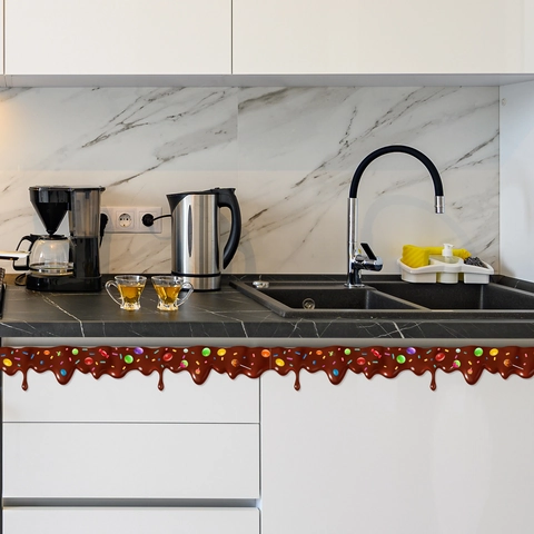 Chocolate Drip Wall Sticker With Colorful Candy Sprinkles Self-Adhesive PVC Border For Kitchen Living Room Home Decor