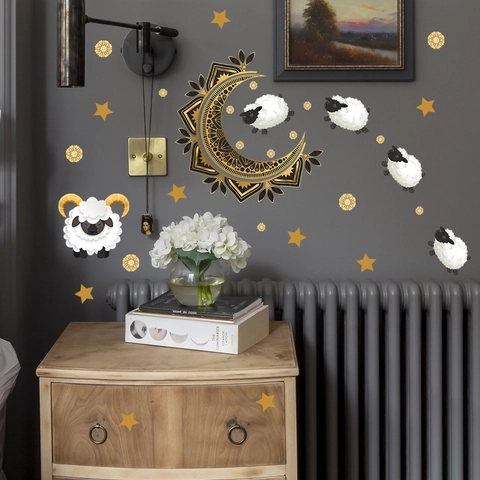 Glow In The Dark Wall Stickers PVC Luminous Moon Sheep Mandala Decals For Kids Bedroom Nursery Eid Ramadan Decor Self Adhesive