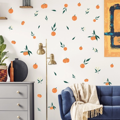 Autocollants Muraux Fruits Orange Et Agrumes PVC Décalcomanies Auto-Adhésives Pour Salon Chambre Décoration Style Dessiné Main