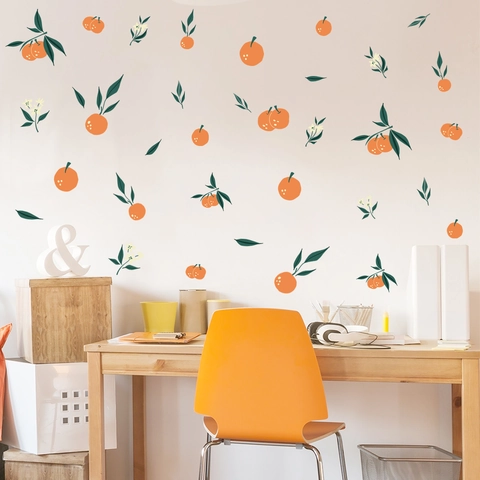 Autocollants Muraux Fruits Orange Et Agrumes PVC Décalcomanies Auto-Adhésives Pour Salon Chambre Décoration Style Dessiné Main