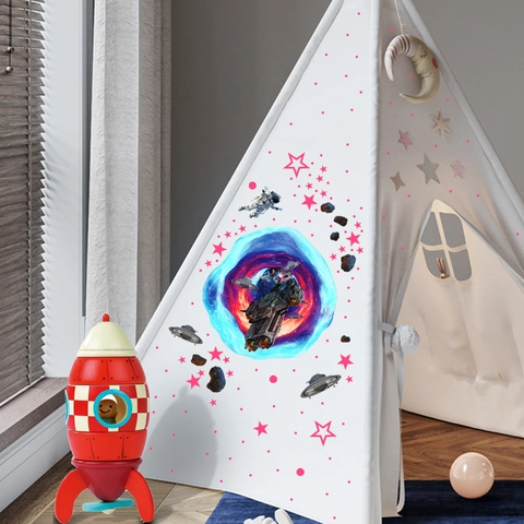 Pegatinas De Pared Luminosas De Astronauta Espacial Nave Espacial Brilla En La Oscuridad Calcomanías PVC 3D Para Dormitorio Infantil