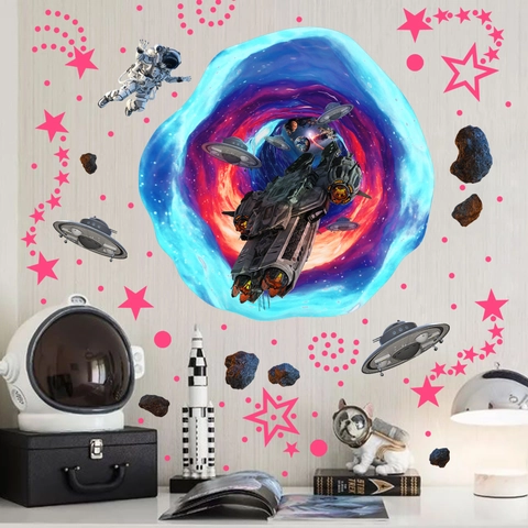 Pegatinas De Pared Luminosas De Astronauta Espacial Nave Espacial Brilla En La Oscuridad Calcomanías PVC 3D Para Dormitorio Infantil