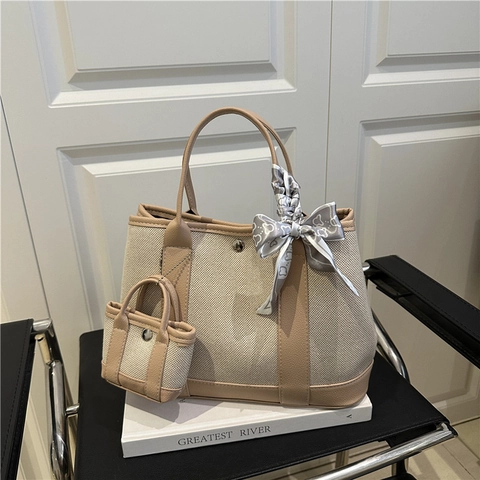 Damen Tragetasche Aus Segeltuch Mit Großer Kapazität Spleißen Kunstleder Handtasche Mit Mini-Tasche Dekoschal Urban Casual Tote