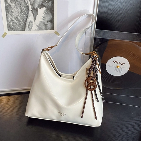 Women Vintage Minimalist PU Leather Underarm Tote Bag Fashion Solid Color Large Capacity Shoulder Hobo Bag For Daily Use
