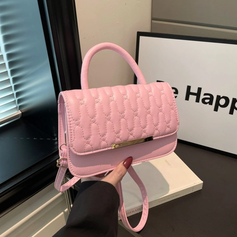 Damen Casual PU-Leder Wellenförmige Steppung Kleine Quadratische Tasche Mit Goldenem Metalldekor Klappe Umhängetasche Modische Handtasche