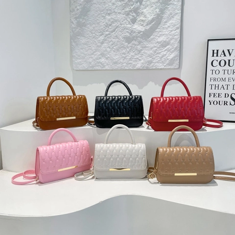 Damen Casual PU-Leder Wellenförmige Steppung Kleine Quadratische Tasche Mit Goldenem Metalldekor Klappe Umhängetasche Modische Handtasche