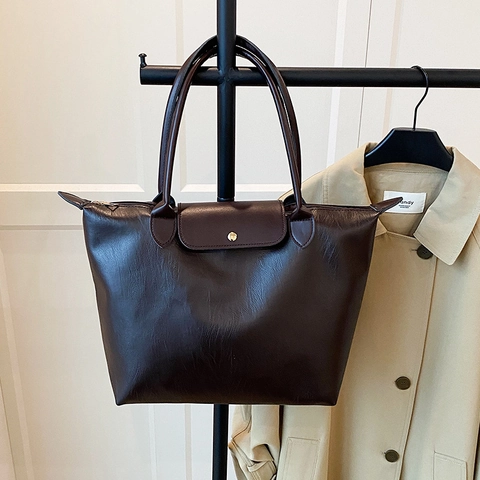 Bolso de Mano de Cuero PU para Mujer Gran Capacidad Bolso de Hombro Casual Minimalista Con Solapa y Hebilla de Metal
