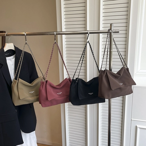 Fashion Women Shoulder Bag Large Capacity PU Leather Tote Bag With Chain Strap Letter Print Casual Handbag For Women Daily