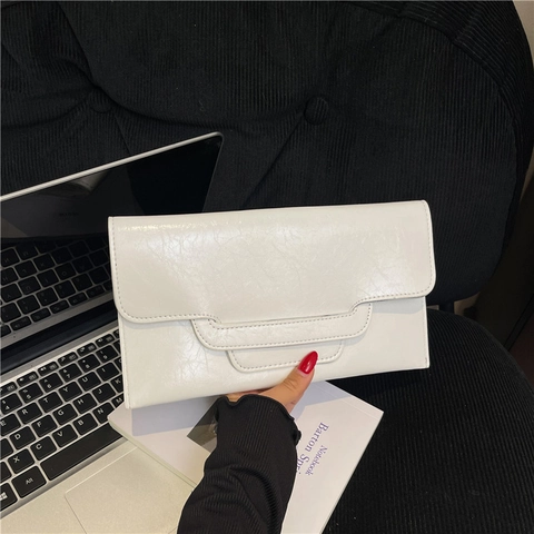 Women Vintage PU Leather Envelope Clutch Bag Metallic Crinkled Texture Evening Handbag For Party Wedding Solid Color