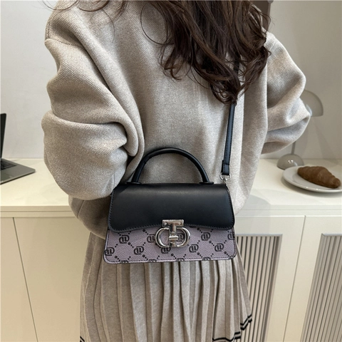 Dames Retro Monogram PU Leer Crossbodytas Mode Contrastkleur Schouderhandtas Met Metalen Slot Elegante Woon-werkverkeertas