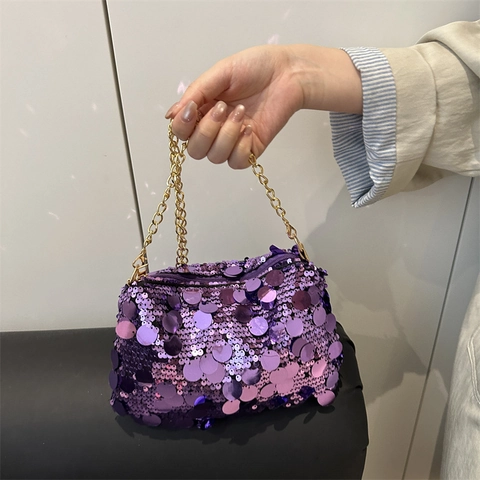 Borsa Da Sera Con Paillettes Da Donna Luccicante Grandi Paillettes Tonde Piccola Borsa A Tracolla Quadrata Con Catena In Metallo