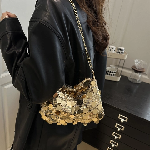 Damen Mode Pailletten Kette Umhängetasche Vintage Luxuriöse Kleine Quadratische Schultertasche Für Party Hochzeit Abend Alltag Gold Silber Schwarz Lila
