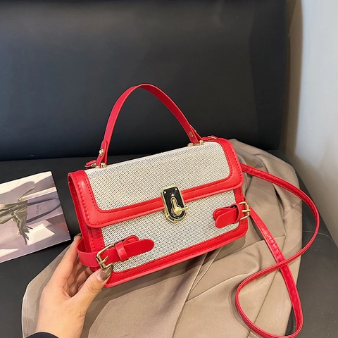 Bolso Bandolera Retro De PU Y Lino Para Mujer Diseño De Bloques De Color Pequeño Bolso Cuadrado Para El Diario