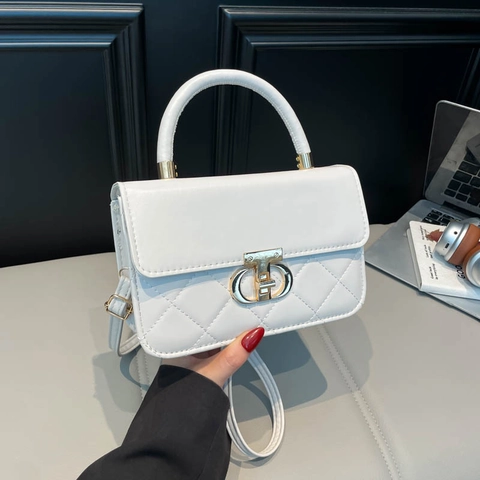 Elegante Borsa a Mano da Donna in Pelle PU Trapuntata Piccola Borsa a Tracolla Quadrata con Fibbia in Metallo per Ufficio Quotidiano