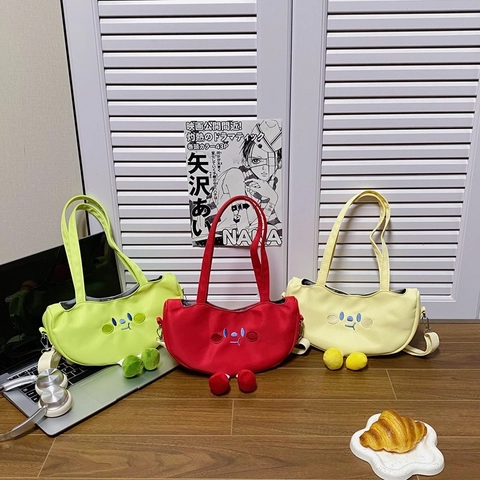 Borsa a Spalla da Donna Kawaii in Tela con Viso a Fumetto e Divertenti Gambe in Peluche 3D Borsa a Tracolla Casual