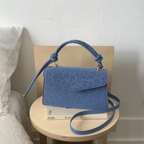 Bolso de Mano Pequeño Cuadrado con Estampado de Leopardo para Mujer Cuero PU Bolso de Hombro Asa con Nudo Herrajes Dorados Retro
