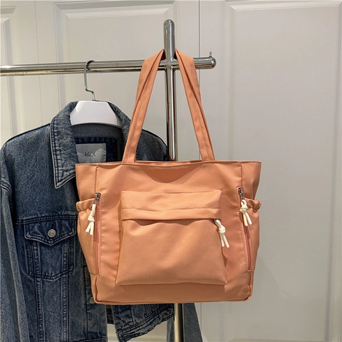 Borsa Tote In Nylon Da Donna Grande Capacità Tasche Multiple Borsa A Mano Casual Per Pendolari Con Nodo In Corda