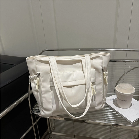 Women Large Capacity Nylon Tote Bag With Multi Pockets Zipper Closure Casual Shoulder Bag For Daily Commute Work School